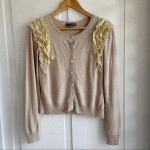 Anthropologie lil ruffle beige lightweight cardigan